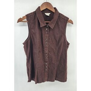 Christopher & Banks Brown Linen Blend Sleeveless Button Down Vest Top M